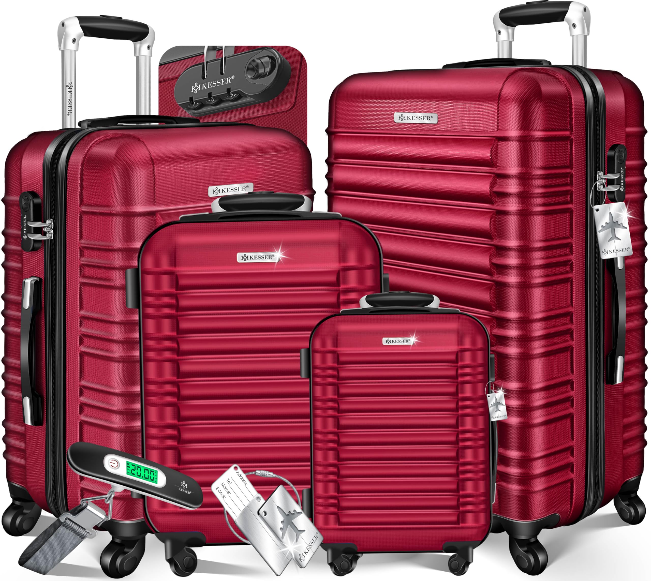 KESSER® Set de 4 valises à Coque Dure, Valise à Coque Dure, Trolley Valise INCL. Balance de Valise + étiquette de Bagage Valise à roulettes, Serrure, 4 roulettes ABS-Coque Dure, S-M-L-XL