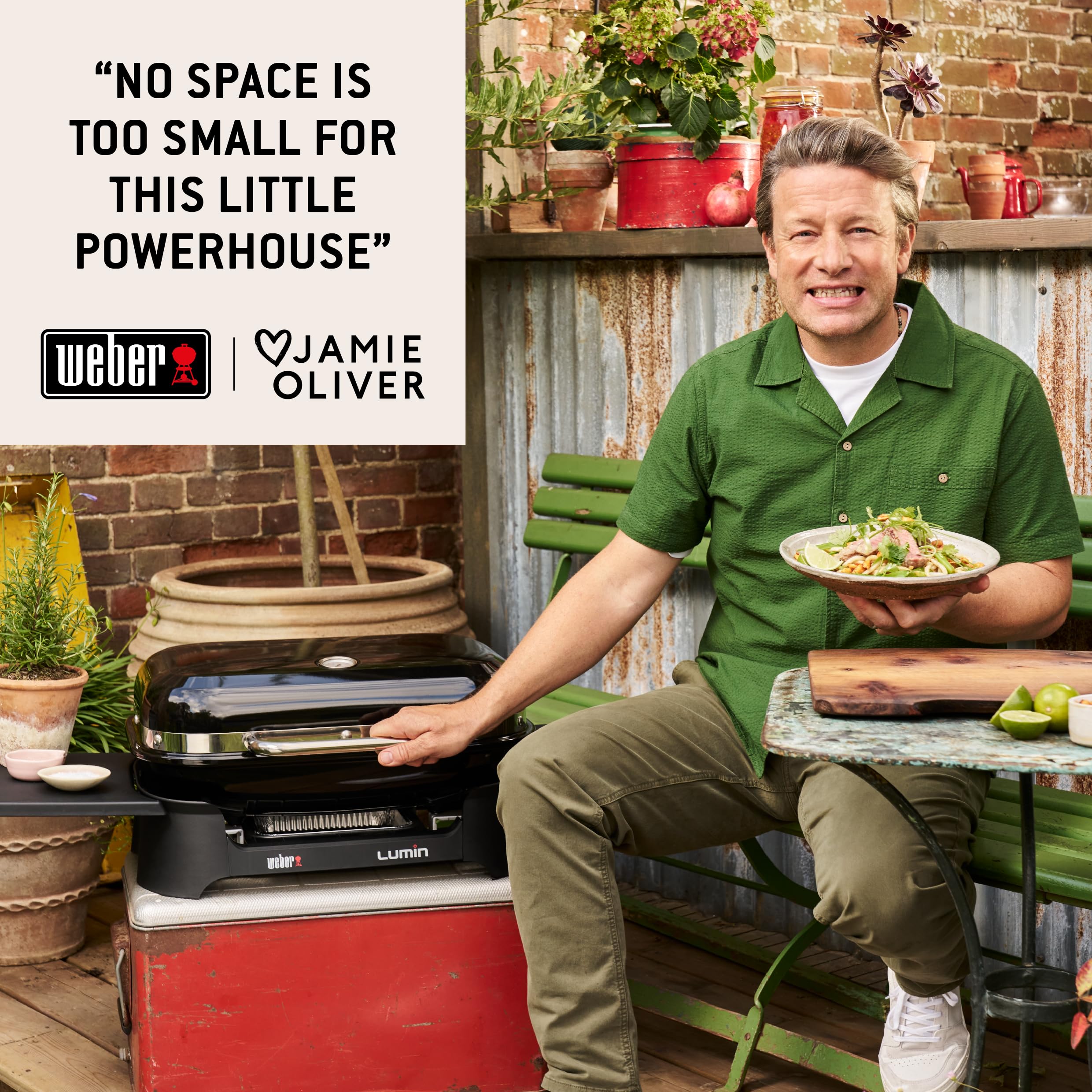 Weber Lumin Compact Barbecue Elettrico Portatile, 315°C, Griglie in Ghisa Smaltata, 43x32 cm, Nero