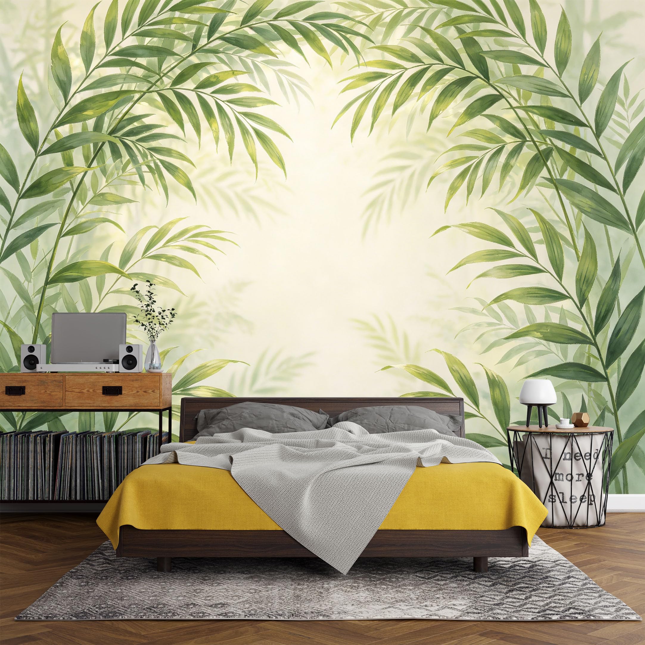 Custom Size Wall Mural， Tropical Palm Leaves Botanical Greenery Jungle Nature Pattern，SelfAdhesive Art Prints wall Fabric (No PVC) Removable Wallpaper Living Room Decor
