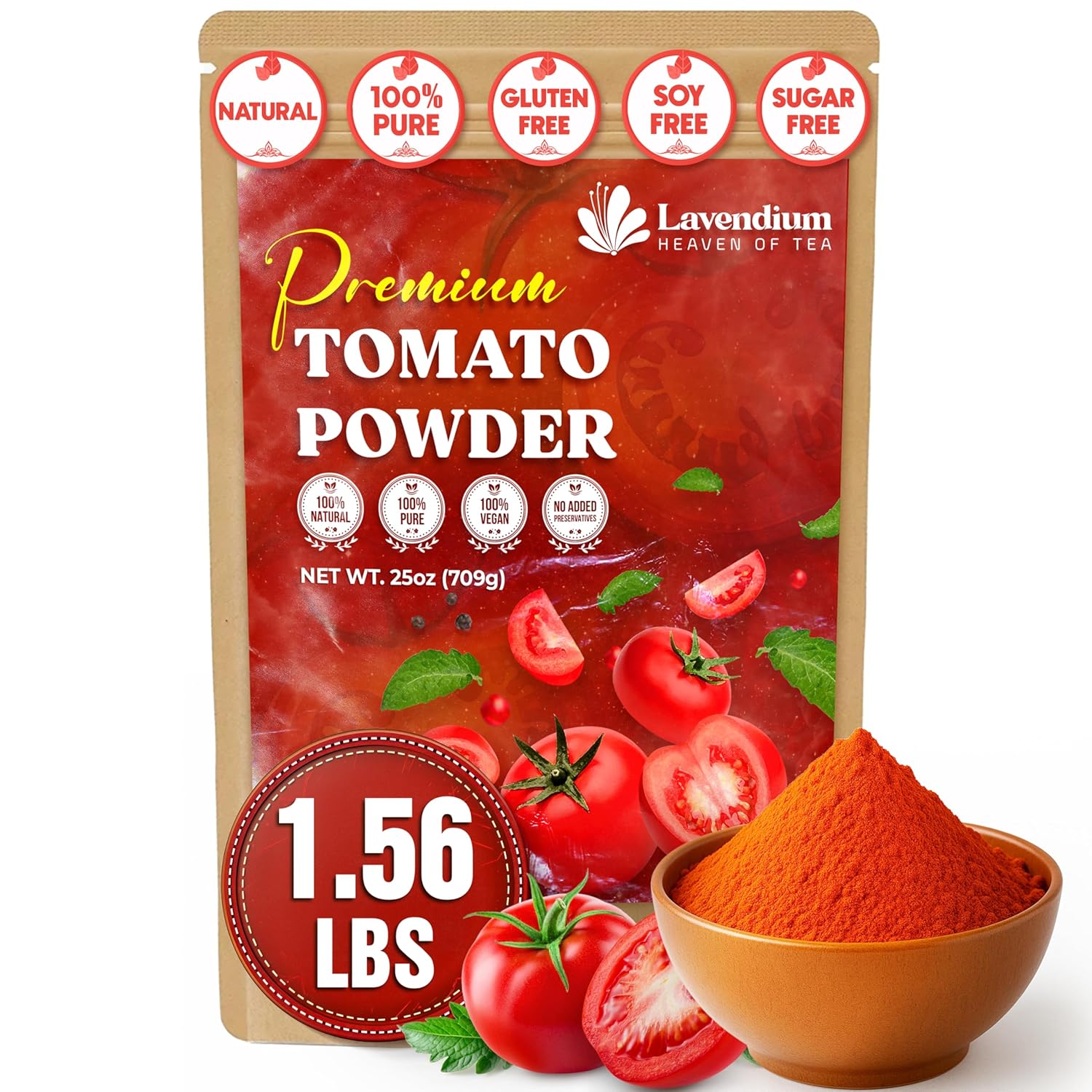Lavendium, Premium 1.56 lbs (25oz) Tomato Powder – 100% Pure Dehydrated Tomato – Non-GMO, Vegan, Gluten-Free, No Additives – Rich Color & Flavor – Great for Cooking, Seasoning, Sauces & More
