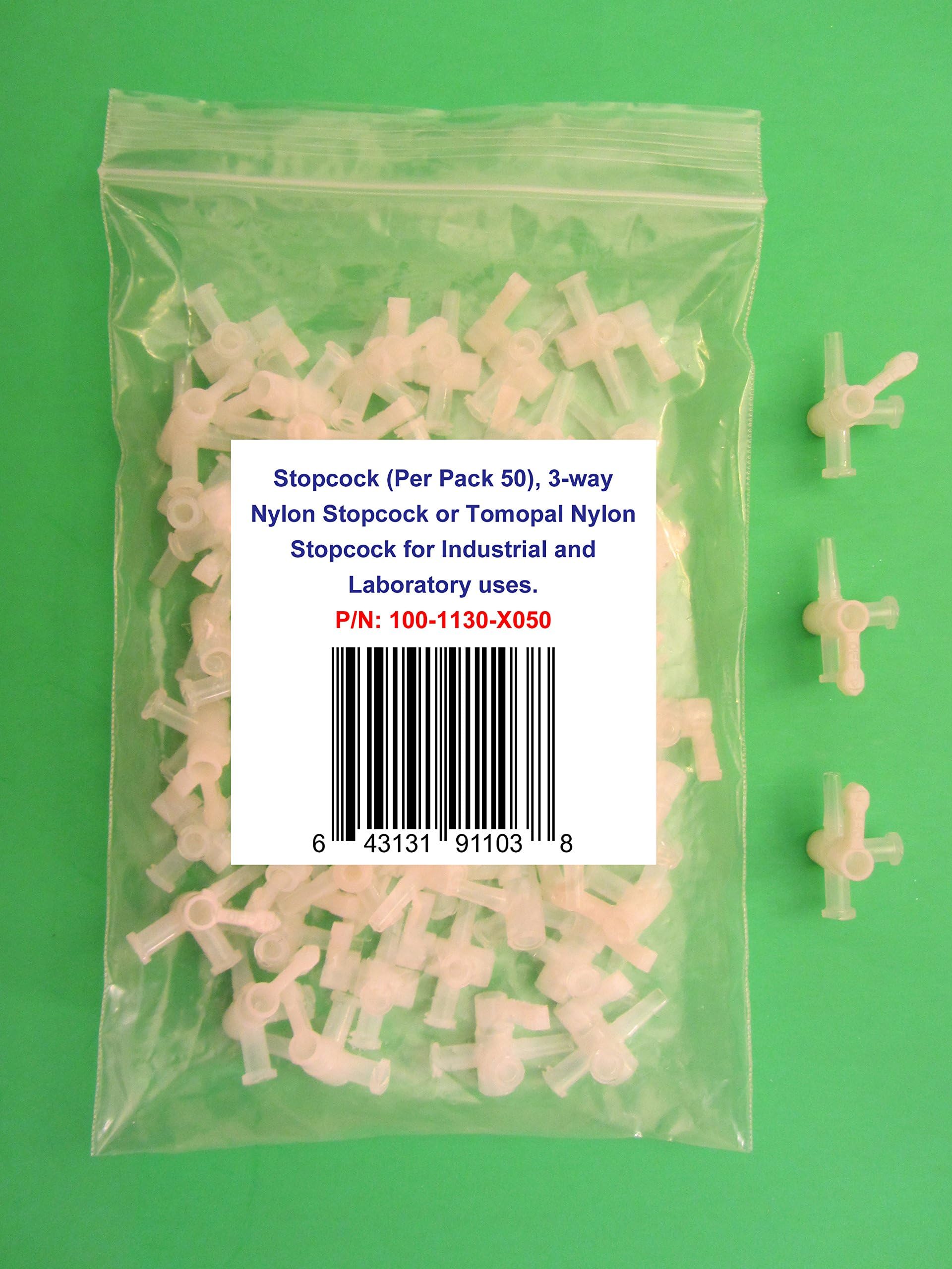 Stopcocks (Per Pack 50), 3-Way Nylon Stopcocks, 3-Way Nylon Valve, Three Way Stopcock, Stopcocks with Luer Connections, Tomopal Nylon Stopcock for Industrial and Laboratory uses. P/N: 100-1130-X050