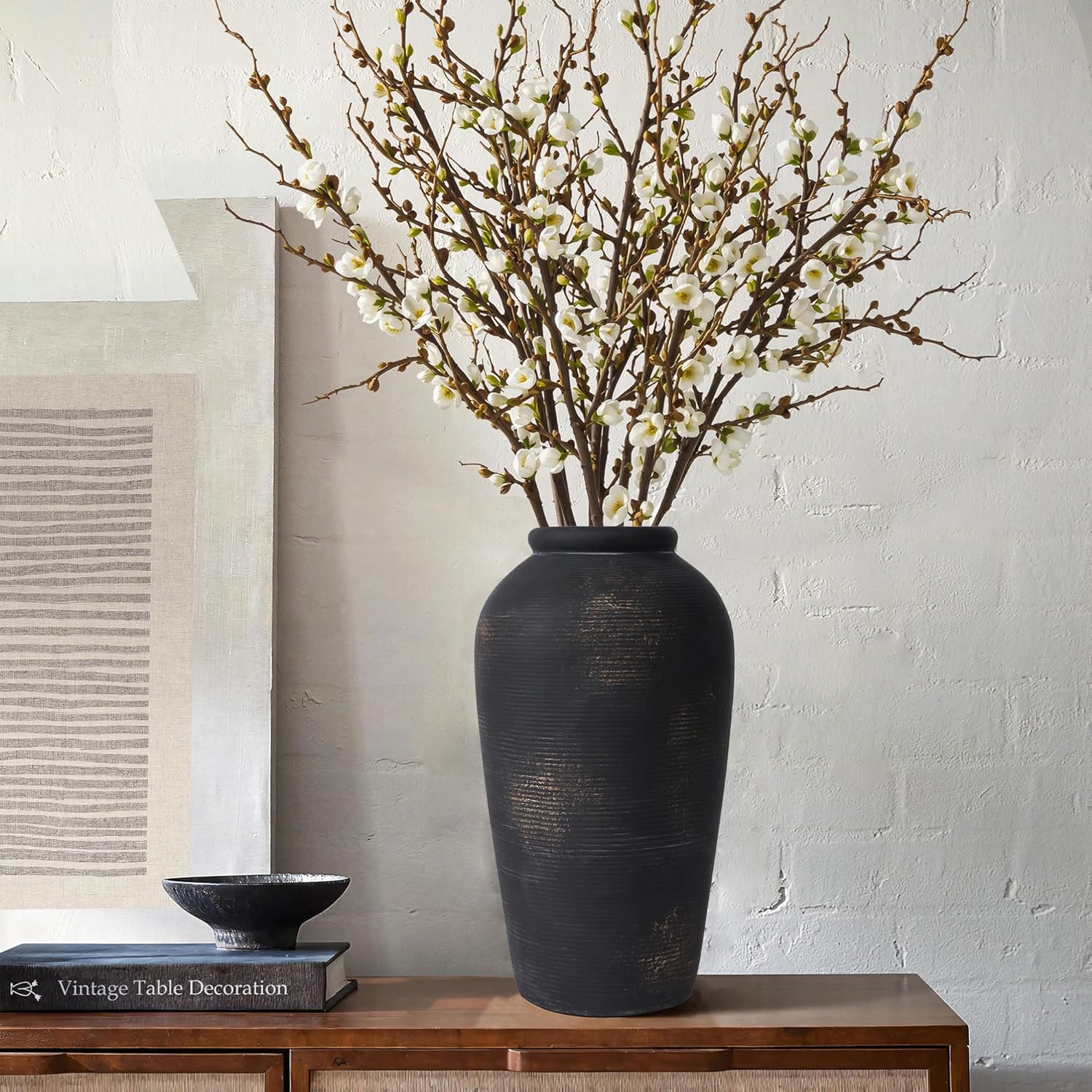 Large Ceramic Rustic Vase 11 Inch Elegant Wedding Farmhouse Dining Table Decor Textured Ceramic Vase for Indoor Outdoor Living Room Accent