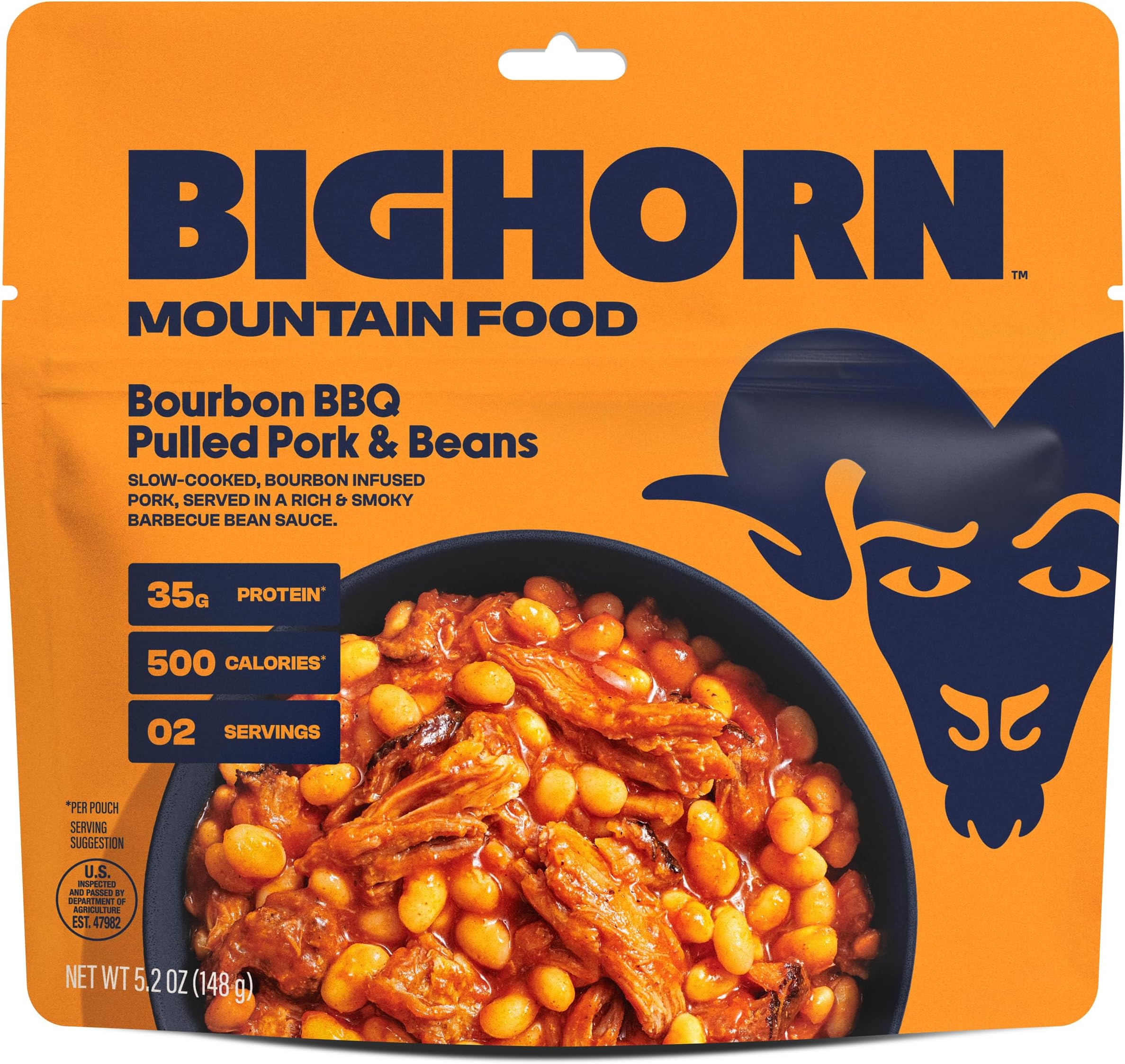 BIGHORN Mountain Food Bourbon BBQ Pulled Pork and Beans - premium freeze dried meals for backpacking food - dehydrated camping food for backpacking meals - 2 Servings