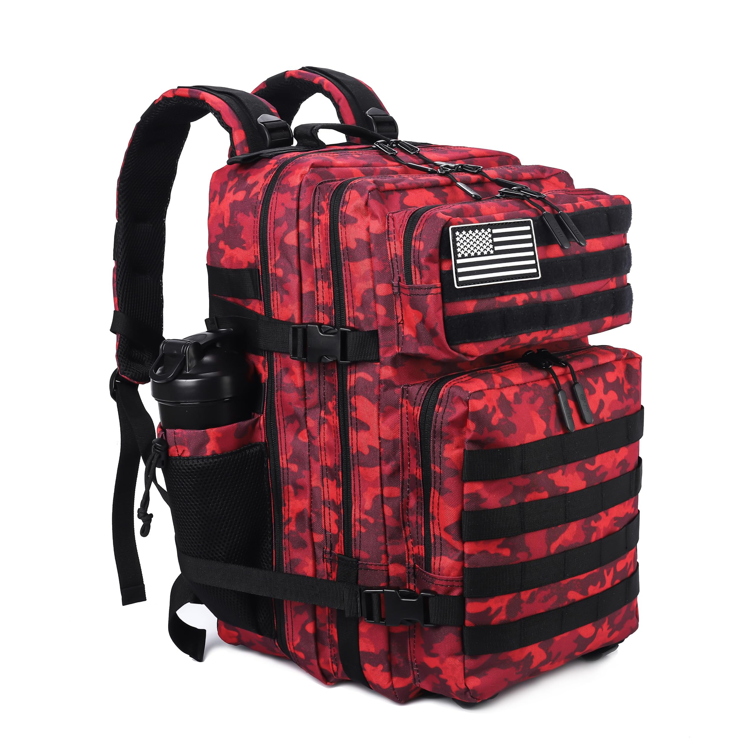 LHI Military Tactical Backpack for Men and Women 45L Army 3 Days Assault Pack Bag Large Rucksack with Molle System Red Black
