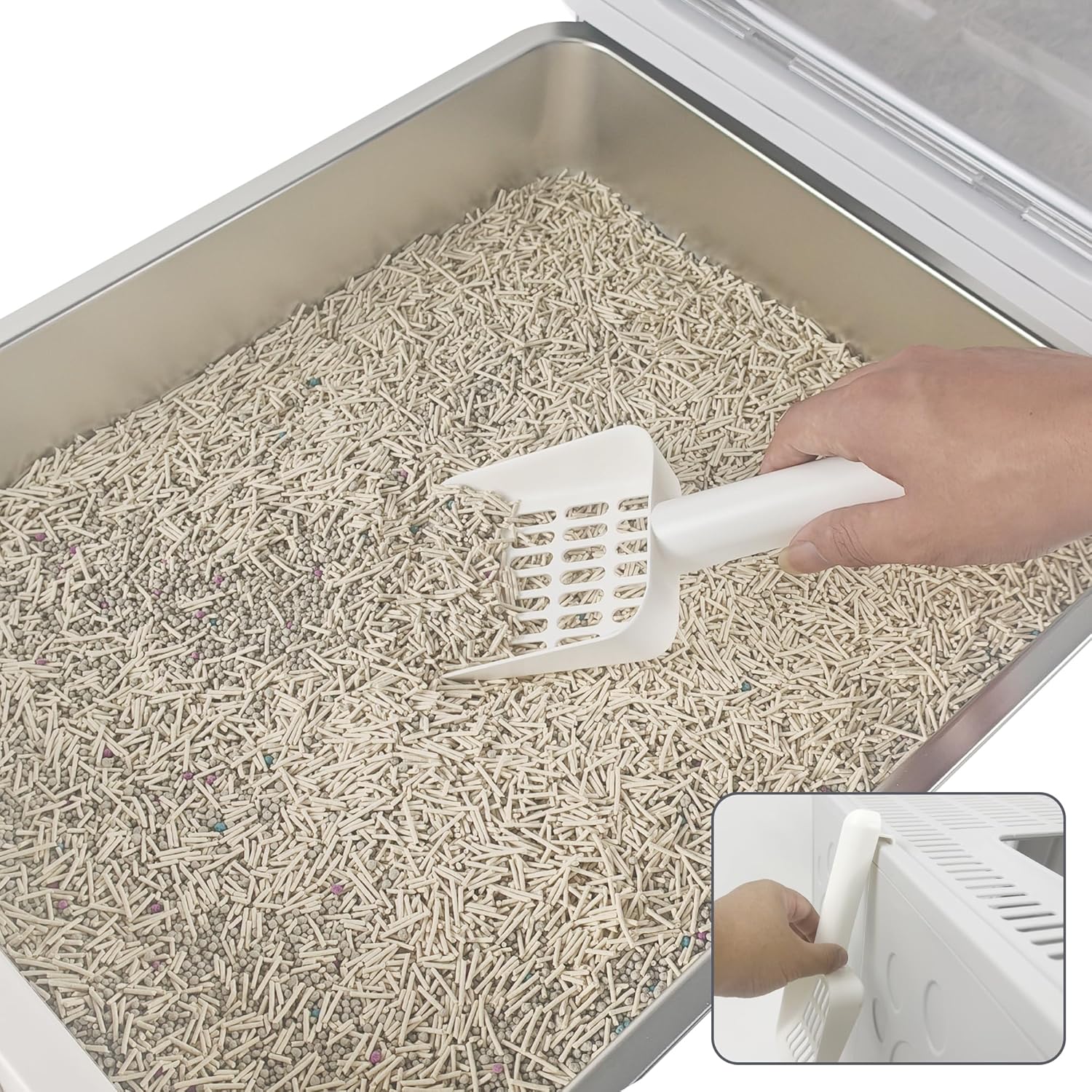 Tokenkuko Stainless Steel Foldable Enclosed Cat Box with Lid, Front Entry Top Exit Cat Box, Large Box with Cat Scoop, For Small to Large Cats (Gray)