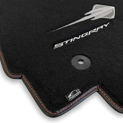 Miniatura 10 de Lloyd Mats Tapetes alfombrados a medida, revestimientos de lujo de primera calidad para Corvette C7 2014-2019 (carbón, 2 unidades, banderas