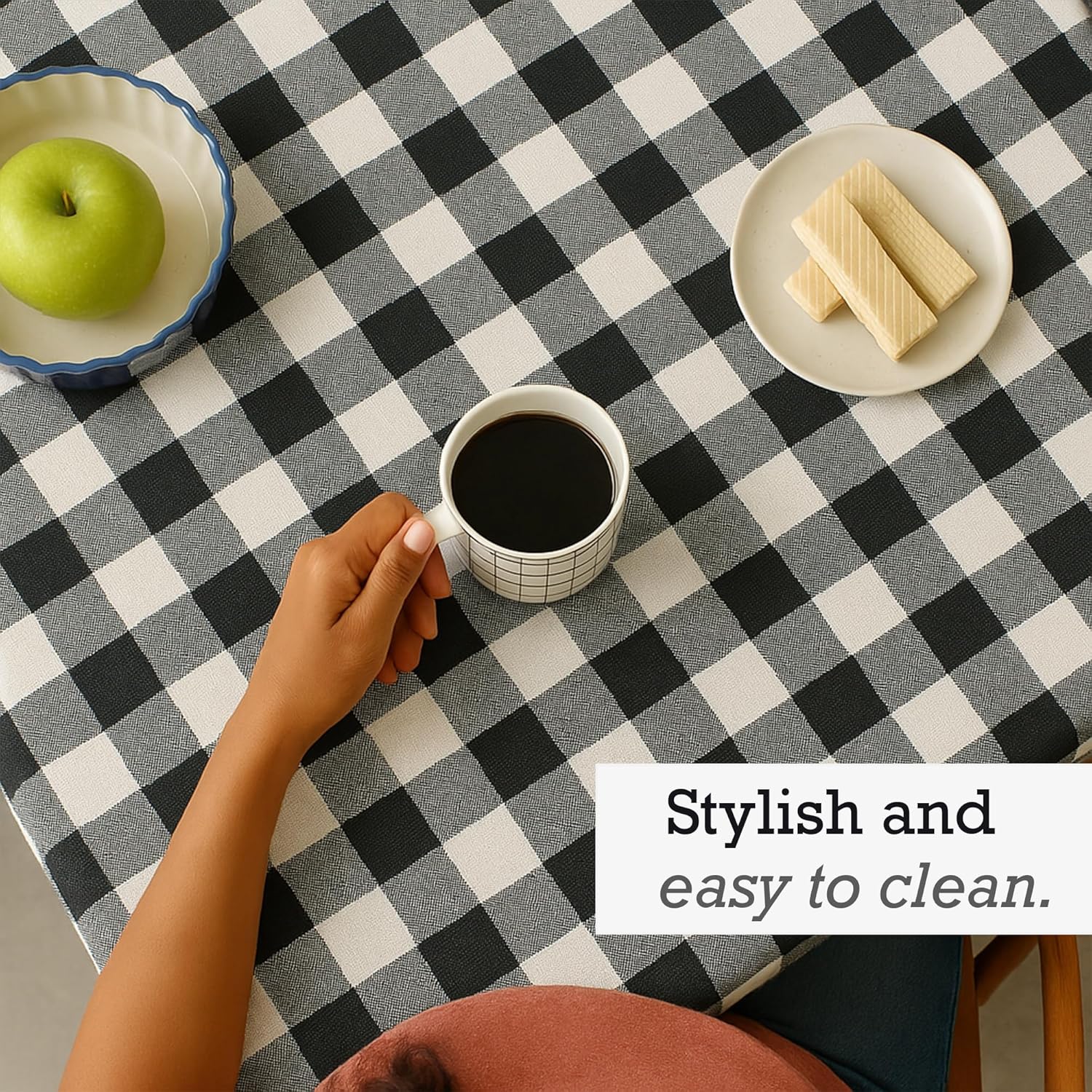 RAJRANG Cotton Buffalo Check Tablecloth, 5x7 ft Rectangle Table Cover with Tassel Fringe Border for Dining Table Cover, Kitchen Décor and Everyday Use Black and White