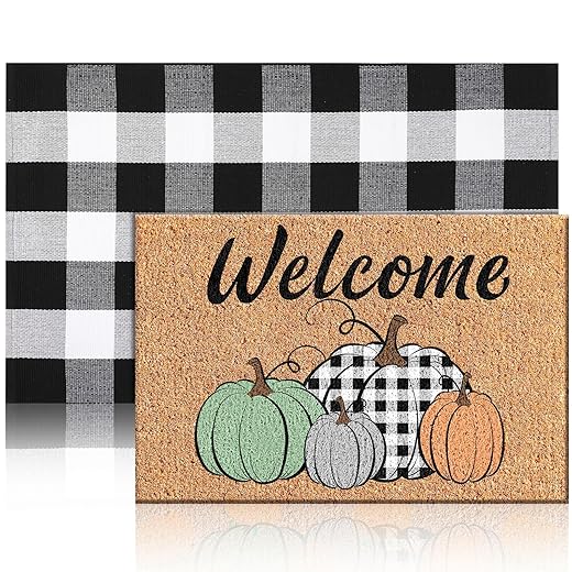 Fall Coir Doormat Set with Pumpkin Design