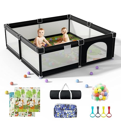 LUTIKIANG Corralito para bebés extra grande de 79 x 71 pulgadas con alfombra, patio de juegos portátil para niños, corral grande para bebés, tapete