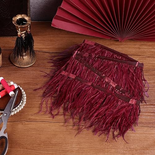 Miniatura 4 de Ribete de plumas de avestruz burdeos, vestido de plumas de 5 a 7 pulgadas para ropa de costura de bricolaje, boda, fiesta en casa (borgoña)