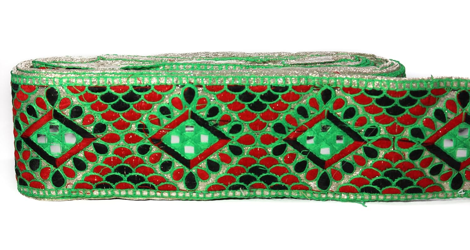 Kathiyawadi Gujarati Embroidery Design Mirror Lace Border Trim for