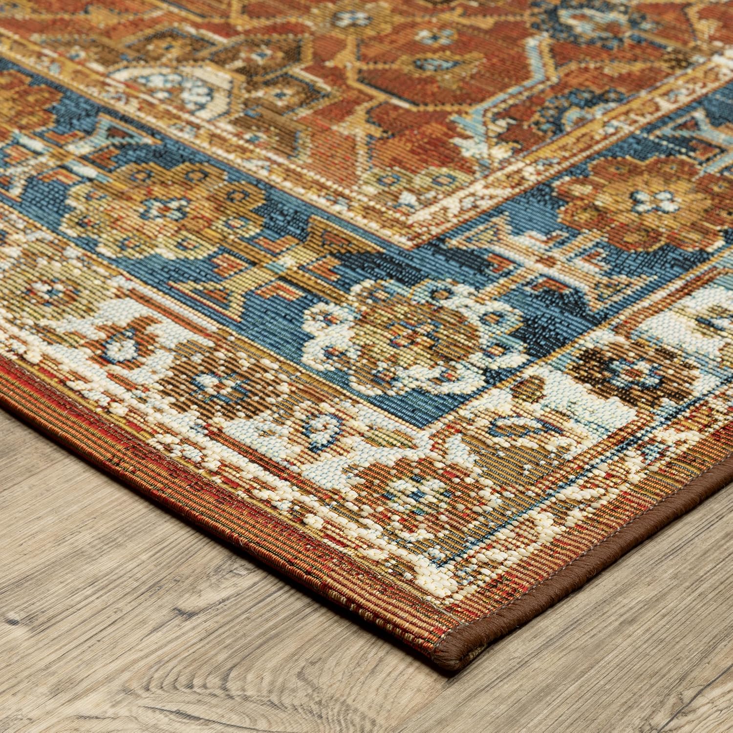 Oriental Weavers Naples Indoor/Outdoor Rug - 1204X - 2' x 3'3" - in Rust/Blue - Vintage Inspired, Water, Stain and Fade Resistant, Hose Clean, Patio, Outdoor Living Area Rug