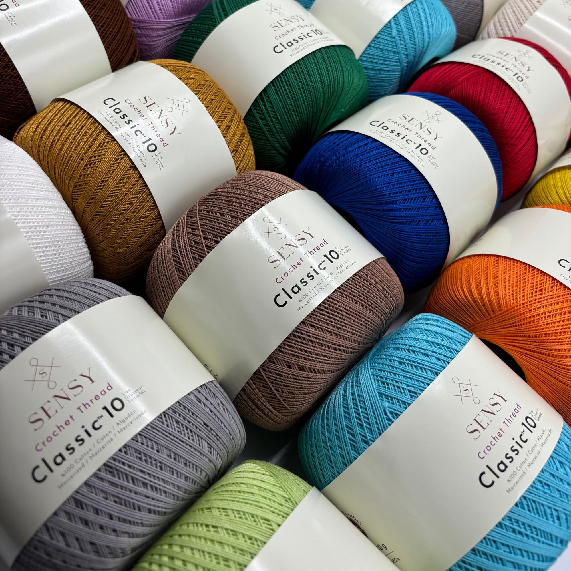 Sensy Crochet Thread Classic Size 10, 100% Mercerized Giza Cotton, 617 Yards, Gauge 0 Lace (White)