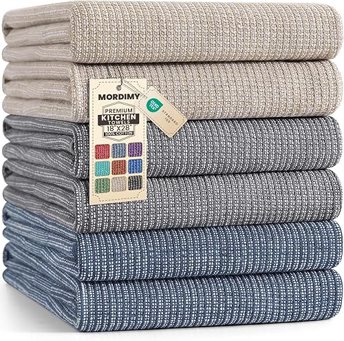 Miniatura 31 de Mordimy Paquete de 6 paños de cocina de alta calidad (18 x 28 pulgadas, negro), toalla de mano grande de algodón, paños planos y de rizo para secar