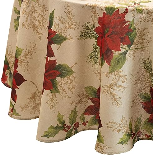 Elrene Home Fashions - Mantel de tela resistente a las arrugas, diseño festivo, flor de pascua, multicolor, 60 x 84 pulgadas, ovalado