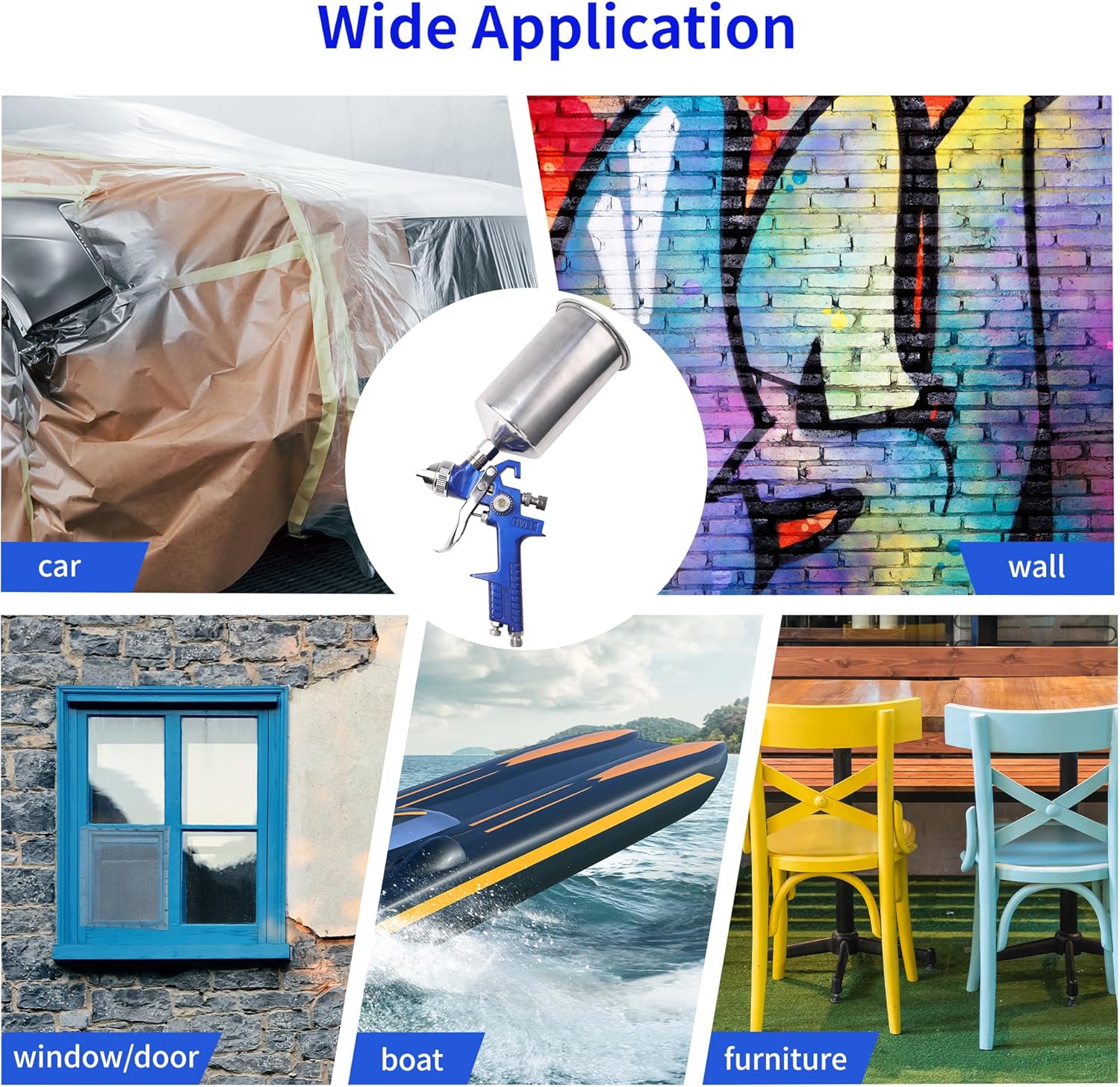 HVLP Gravity Feed Spray Gun, Automotive Air Paint Spray Gun Kit, Suitable for Auto Paint, Base Coat & Touch Up (RED 4 Nozzle) (Blue)