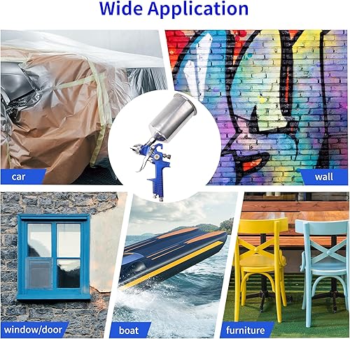 Miniatura 6 de Pistola pulverizadora HVLP con alimentación por gravedad, kit de pistola de pintura de aire automotriz con 4 boquillas, 0.055 pulgadas, 0.067