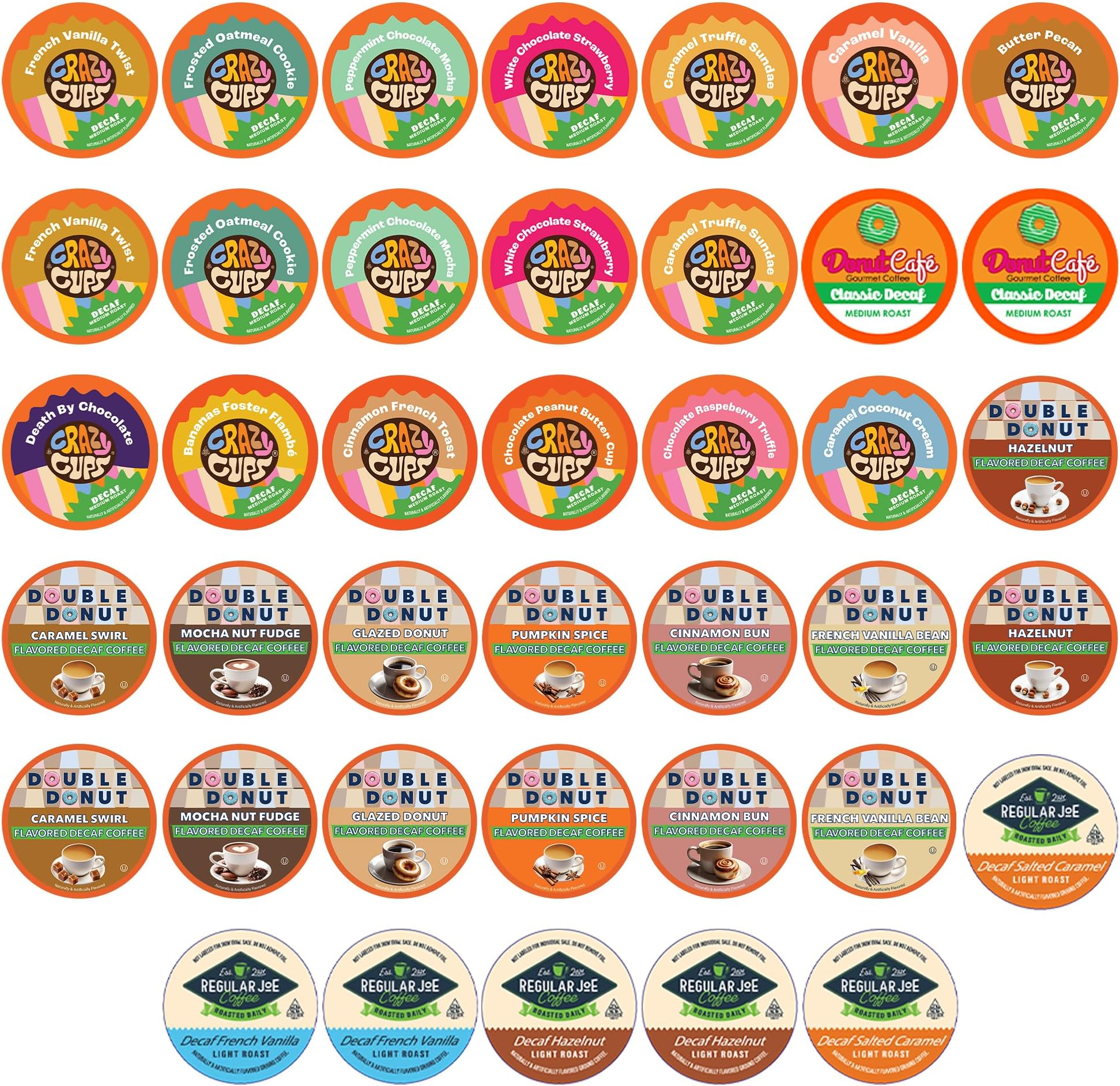 Crazy Cups Flavored Decaf Coffee Pods Variety Pack Compatible with Keurig K Cups Brewers, 40 Count, Assorted Decaffeinated Flavored Coffee Sampler(Pack of 1)