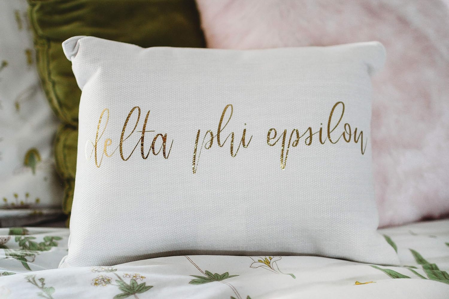 Sorority Shop Delta Phi Epsilon Pillow – Gold Script Design, 12" x 16" Lumbar Pillow Sorority