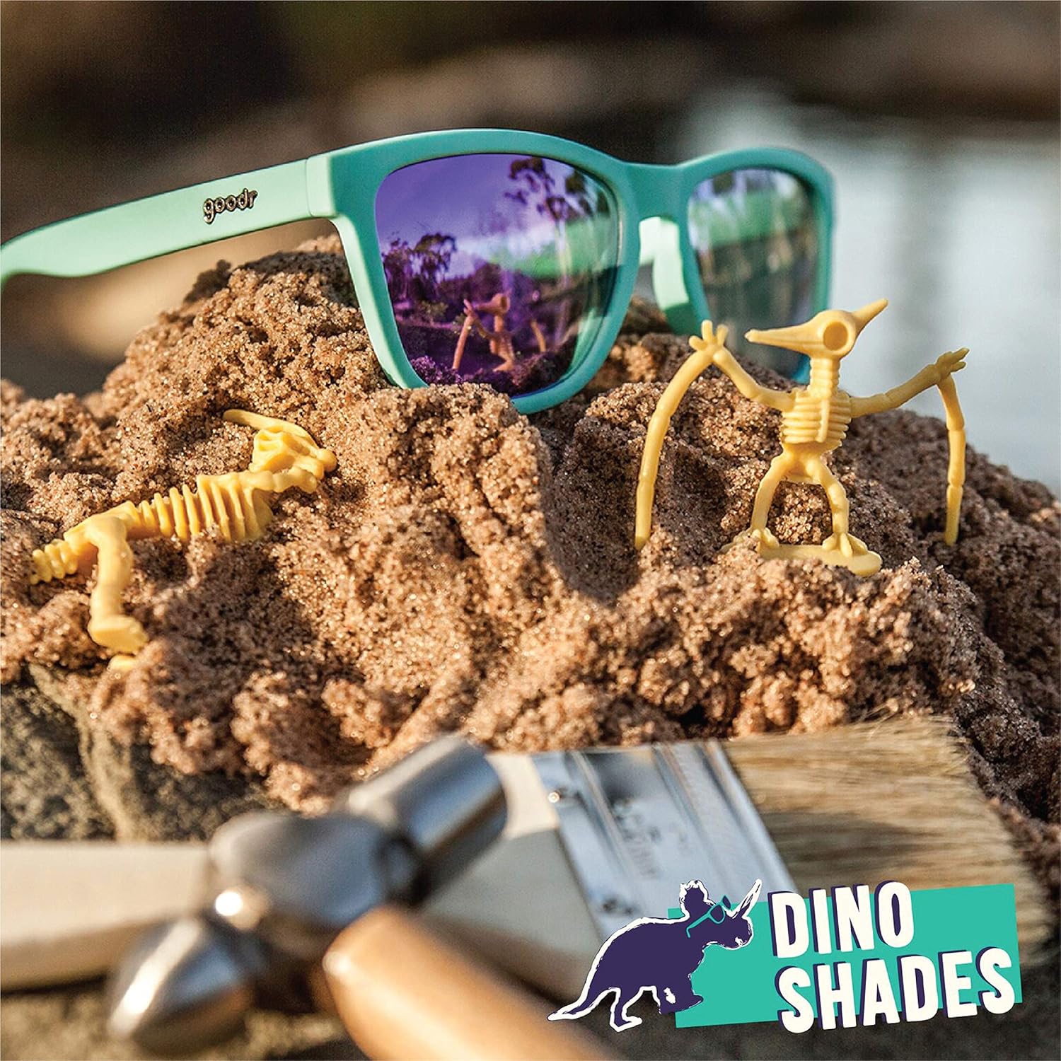 goodr Electric Dinotopia Carnival Polarized Sunglasses for Men & Women, Light Teal Solid Frames with Purple Reflective Lens, UV400 Protection, No Slip - Image 5