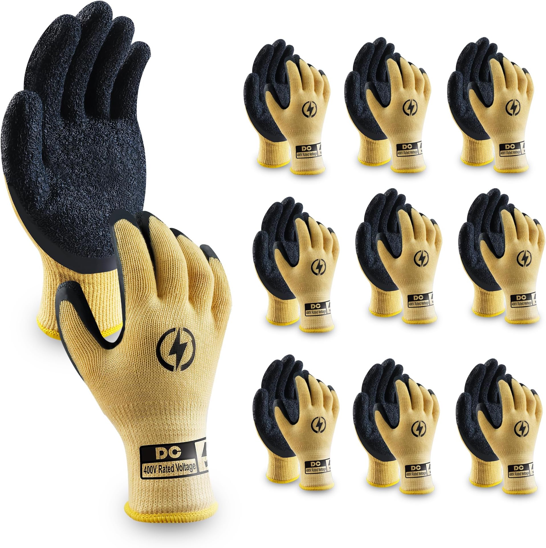 DongChu 10 Pairs Insulated Electrician Gloves 400V Voltage Resistant Gloves Flame Retardant Work, Electrical Rubber Non-slip Texture Design for Electricians Prevent Shock