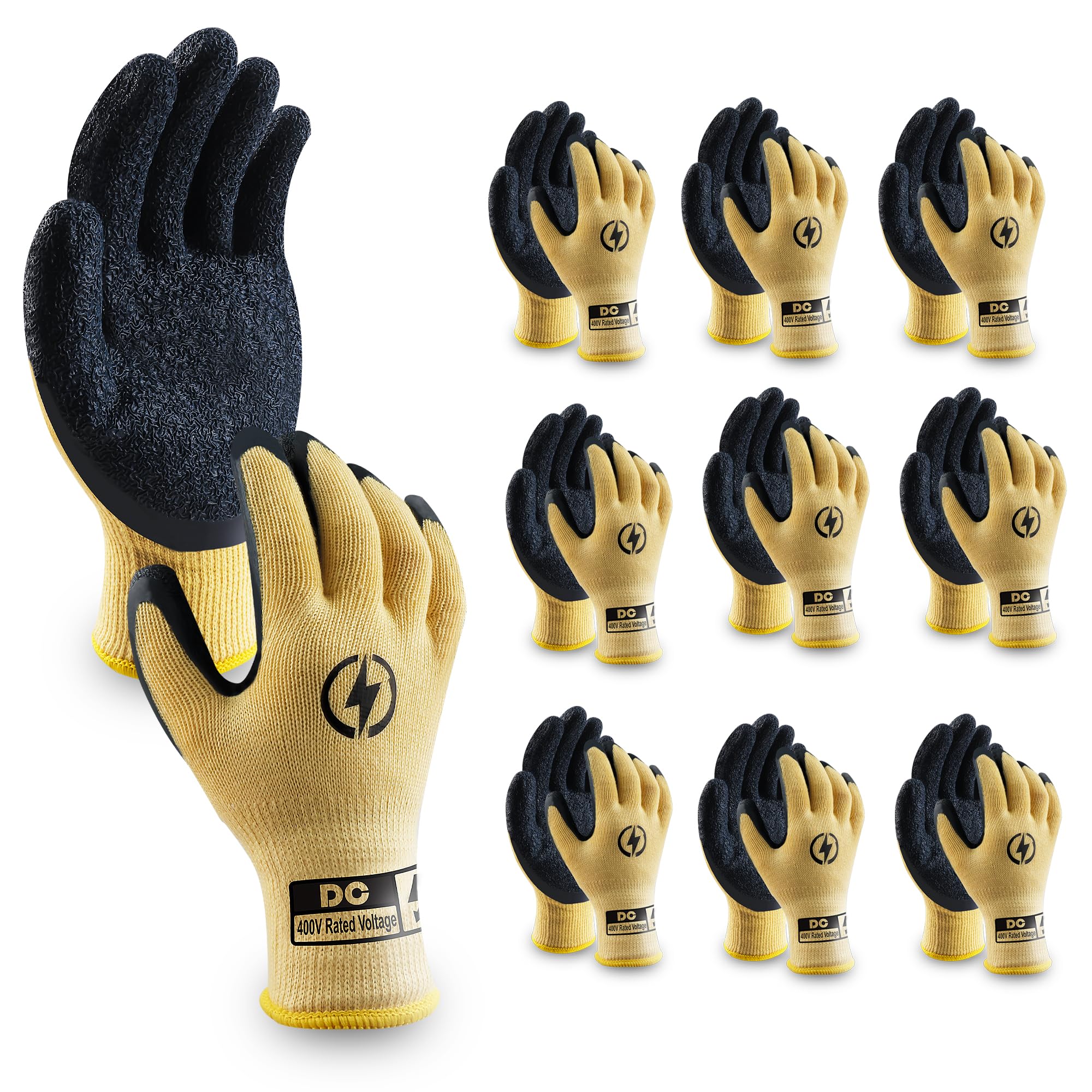 10 Pairs Insulated Electrician Gloves 400V Voltage Resistant Gloves Flame Retardant Work, Electrical Rubber Non-slip Texture Design for Electricians Prevent Shock