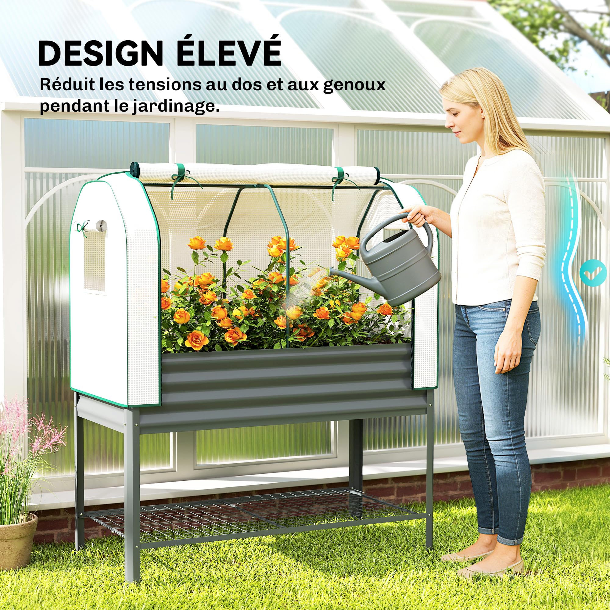 Outsunny Potager sur Pieds Surélevé Bâche en PE 120x55x140cm Gris Foncé