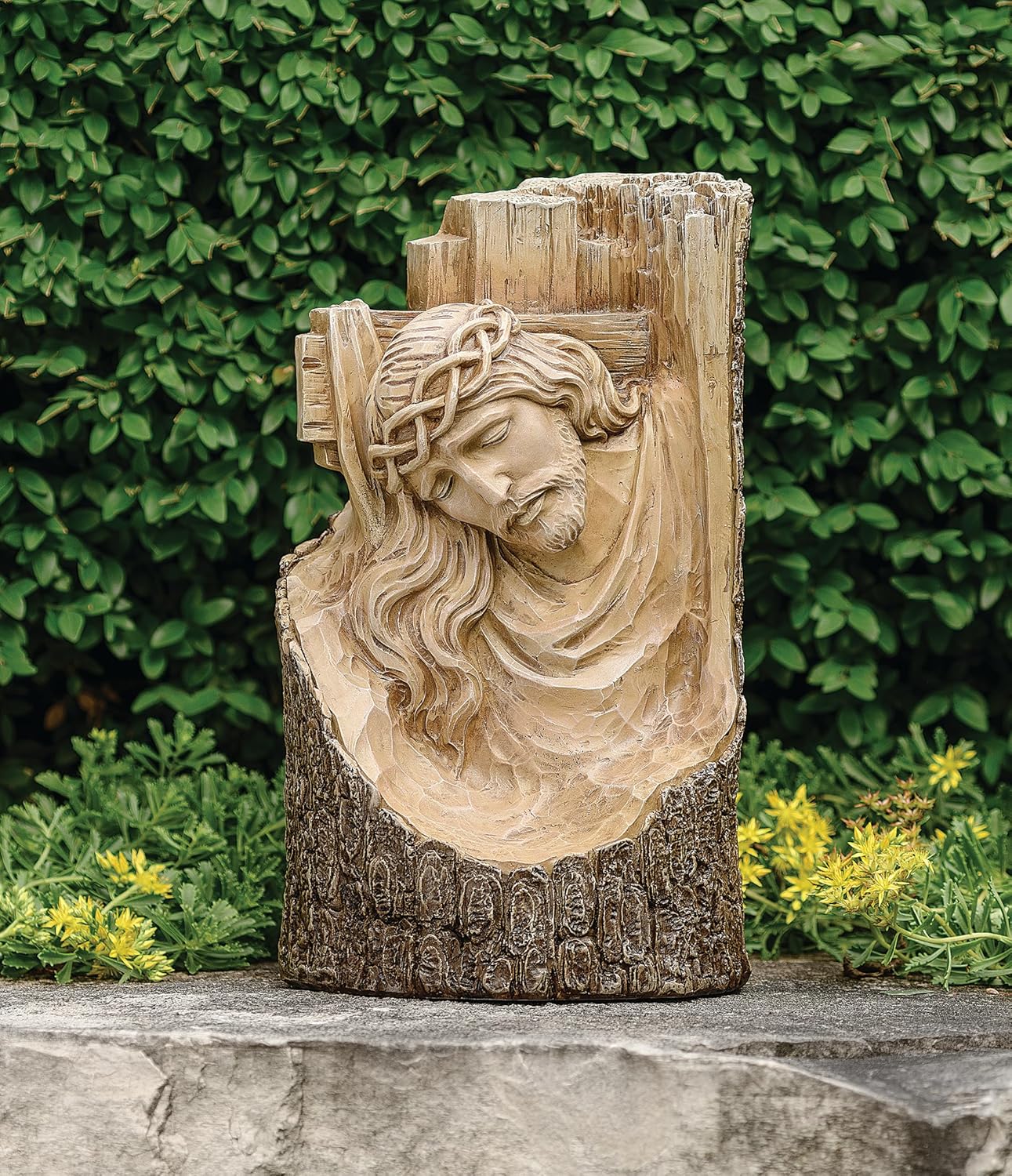 Joseph's Studio by Roman, 12" H Carved Cross with Jsesus Garden Statue, Religious Outdoor Decor
