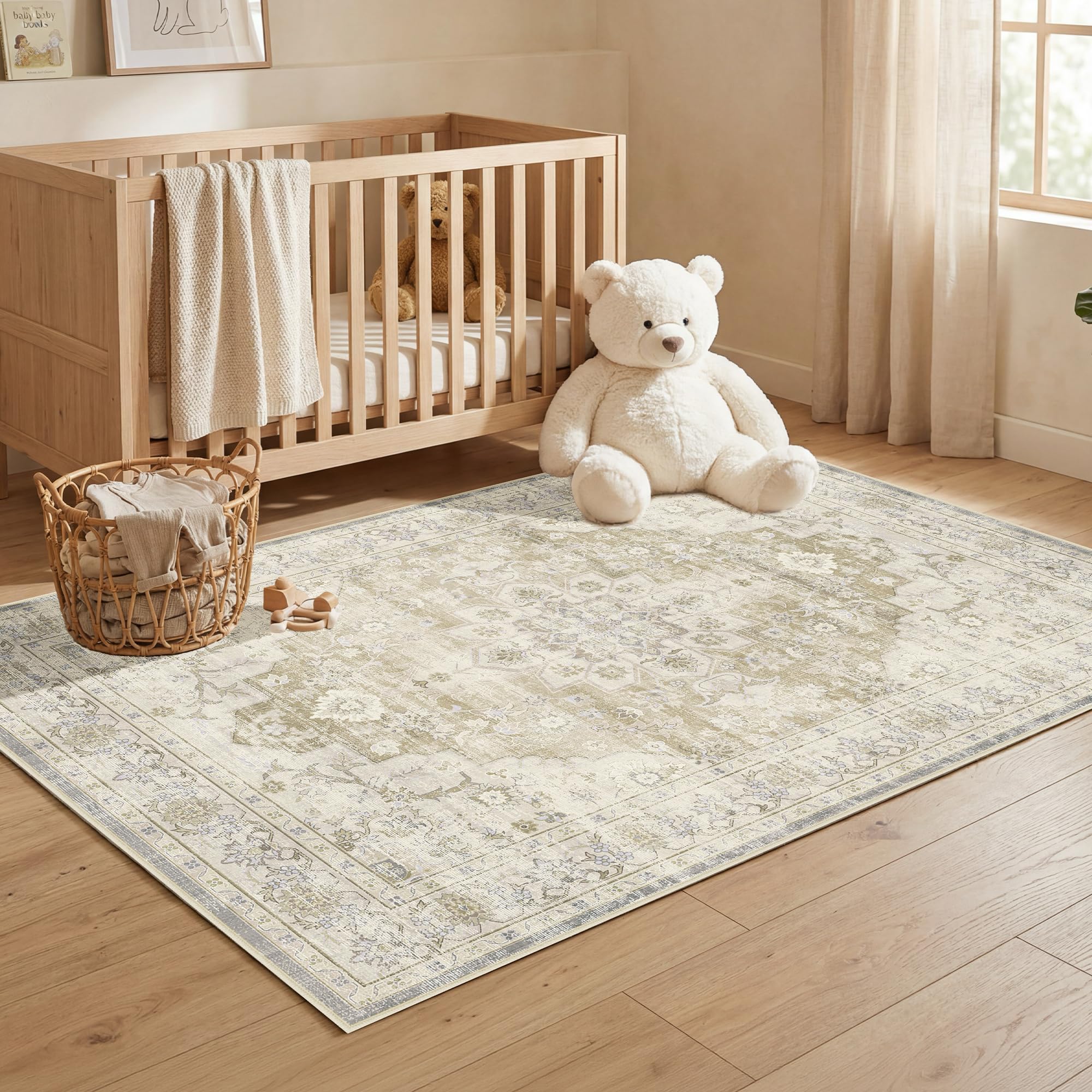 Autsel Rugs for Living Room Bedroom 120x170cm, Small Machine Washable Area Rugs Non-slip, Vintage Boho Rugs, Soft Short Pile Carpet, Beige Runner Rugs for Hallway, Carpet for Kitchen, Office