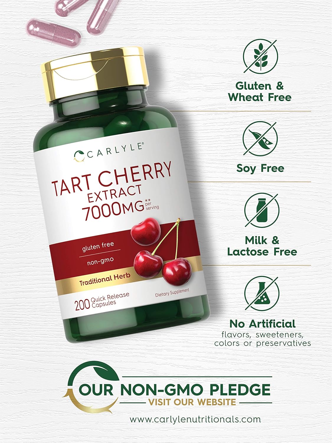 Tart Cherry Capsules | 7000 mg | 200 Pills | Max Potency | Non-GMO, Gluten Free | Tart Cherry Juice Extract | by Carlyle : Health & Household