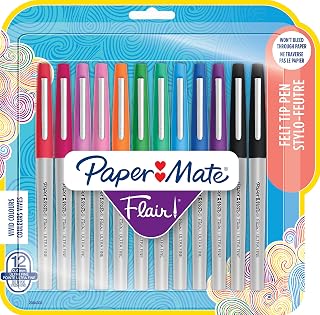 Paper Mate Flair Felt Tip Pens, Ultra Fine Point (0.4mm), Assorted Colours, 12 Count