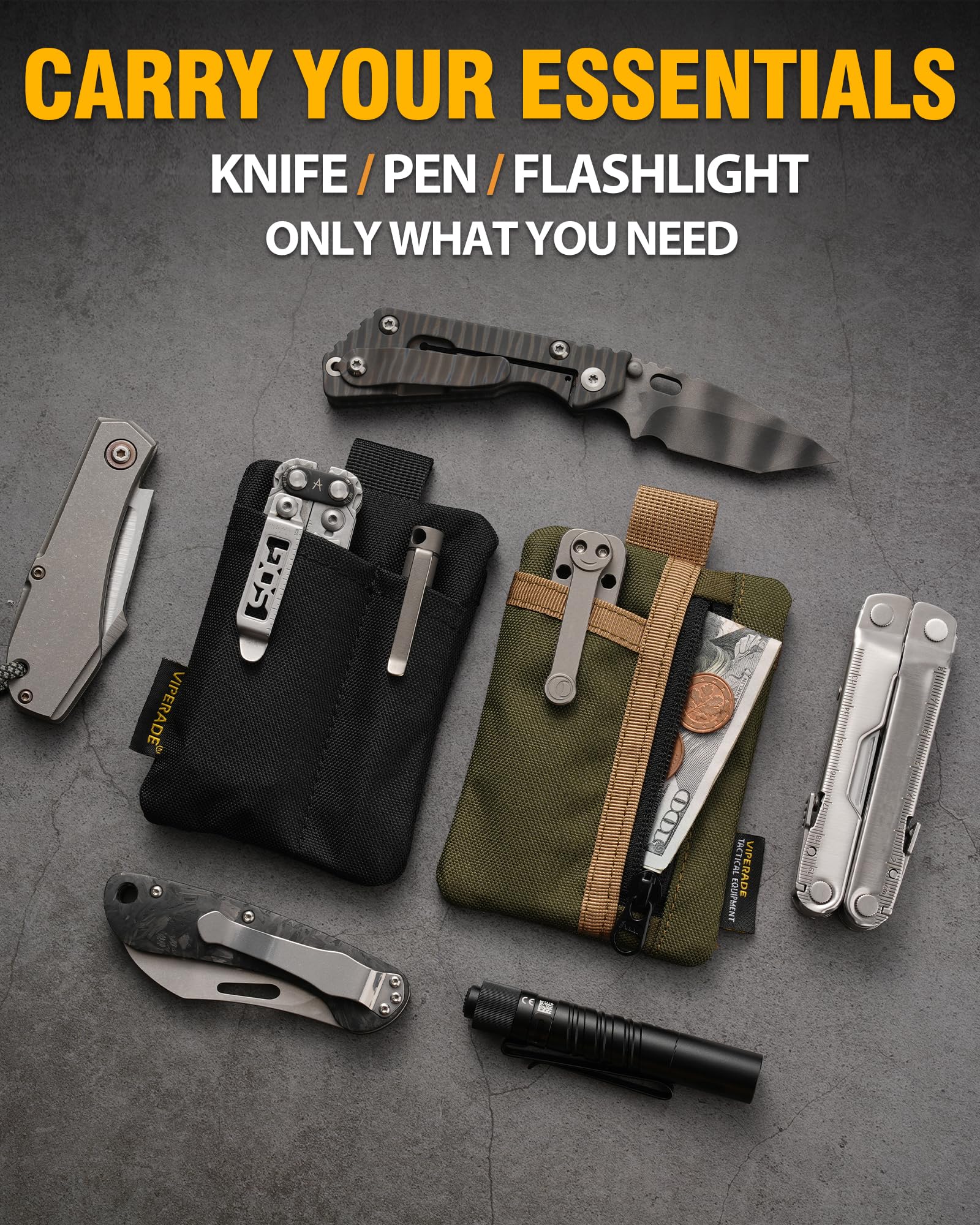 VIPERADE VE29 Mini EDC Pouch Mini Taschen Organizer mit 4 Taschen,Kleine EDC Pocket Organizer Mini Multitool Tasche Schlüsseltasche Klein Herren Geldbörse Klein Rucksack-Zusatztasche