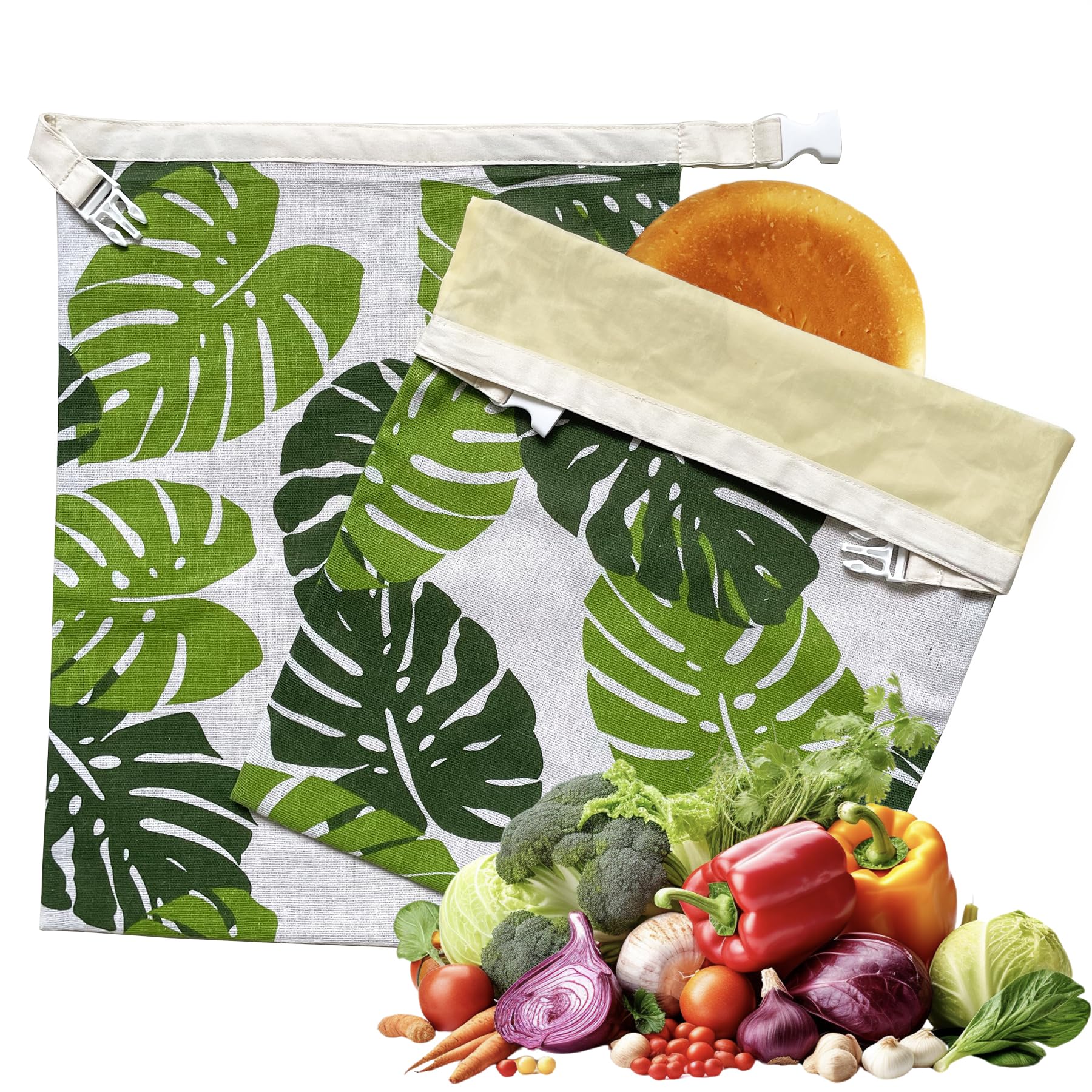 Tyzarglef Reusable Beeswax Bread Bags, 2 Pack 17x13 Inch Beeswax-Lined Cotton Bags - View #11