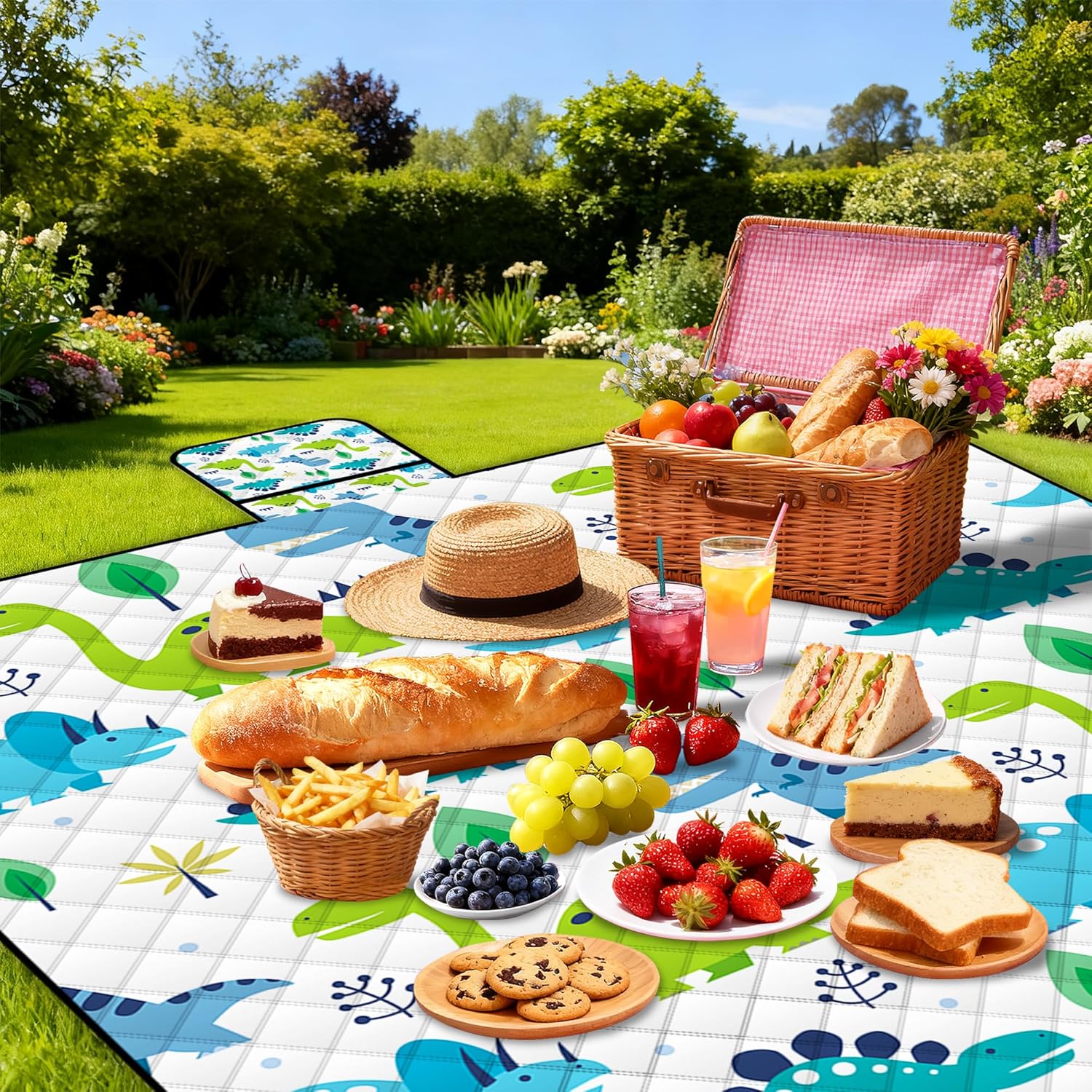 Extra Large Picnic Blanket Waterproof,80"x 80"Foldable Machine Washable Beach Blanket,Outdoor Blanket for 6-8 Adults,Picnic Mat Suitable for Indoor Crawling,Park Beach,Camping,Hiking,Travel(Dinosaur)