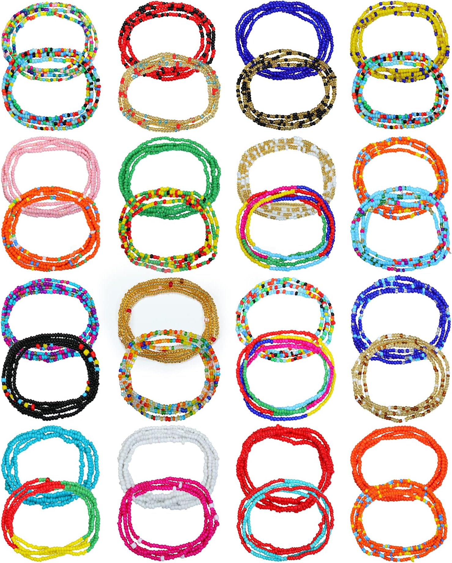 32 PCS Waist Bead Chains for Women Colorful Summer Body Chains Belly Beads for the Waist Bikini Jewelry Chains Elastic Bead Waist Chains Set