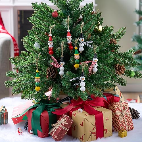 Miniatura 4 de JOYIN 173 cuentas de madera para manualidades, cuentas redondas de madera impresas que componen hasta 30 adornos colgantes de muñeco de nieve, Papá