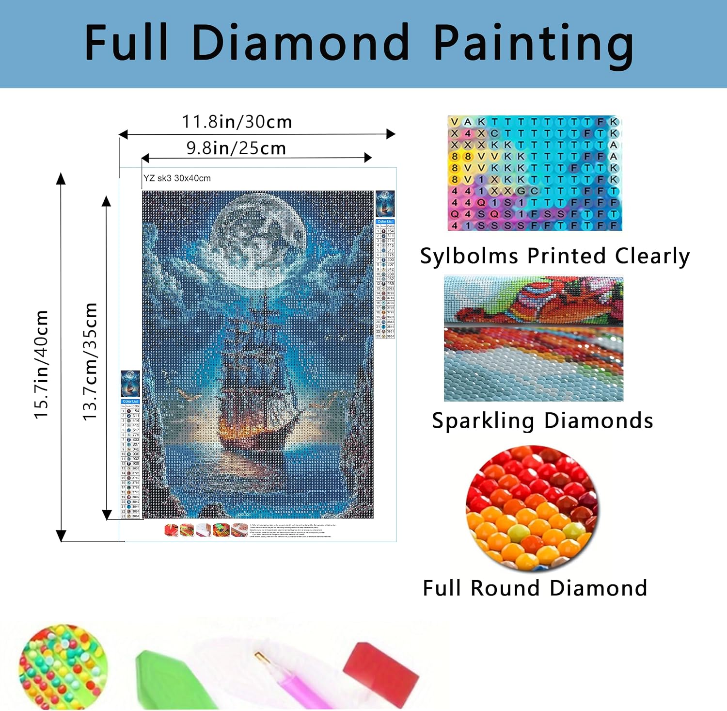 Diamond Art Kits for Adults, Moonlit Ship DIY Diamond Painting Home Decor