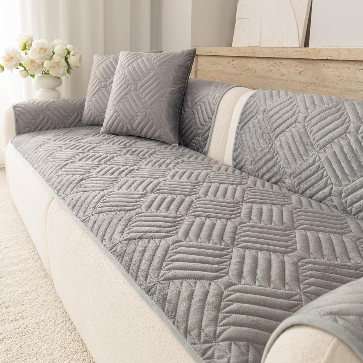 Washable Couch Cover for Pets Dogs, Non-Slip Pet Sofa Protector for 3-Cushion Sectional, L-Shaped Sofa & Loveseat(1PC/27.6"x82.7",Dark Grey)