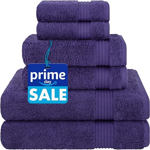 Cotton Paradise 6 Piece Towel Set, 100% Cotton Soft Absorbent Turkish Towels for Bathroom, 2 Bath Towels 2 Hand Towels 2 Washcloths, Purple Towel Set