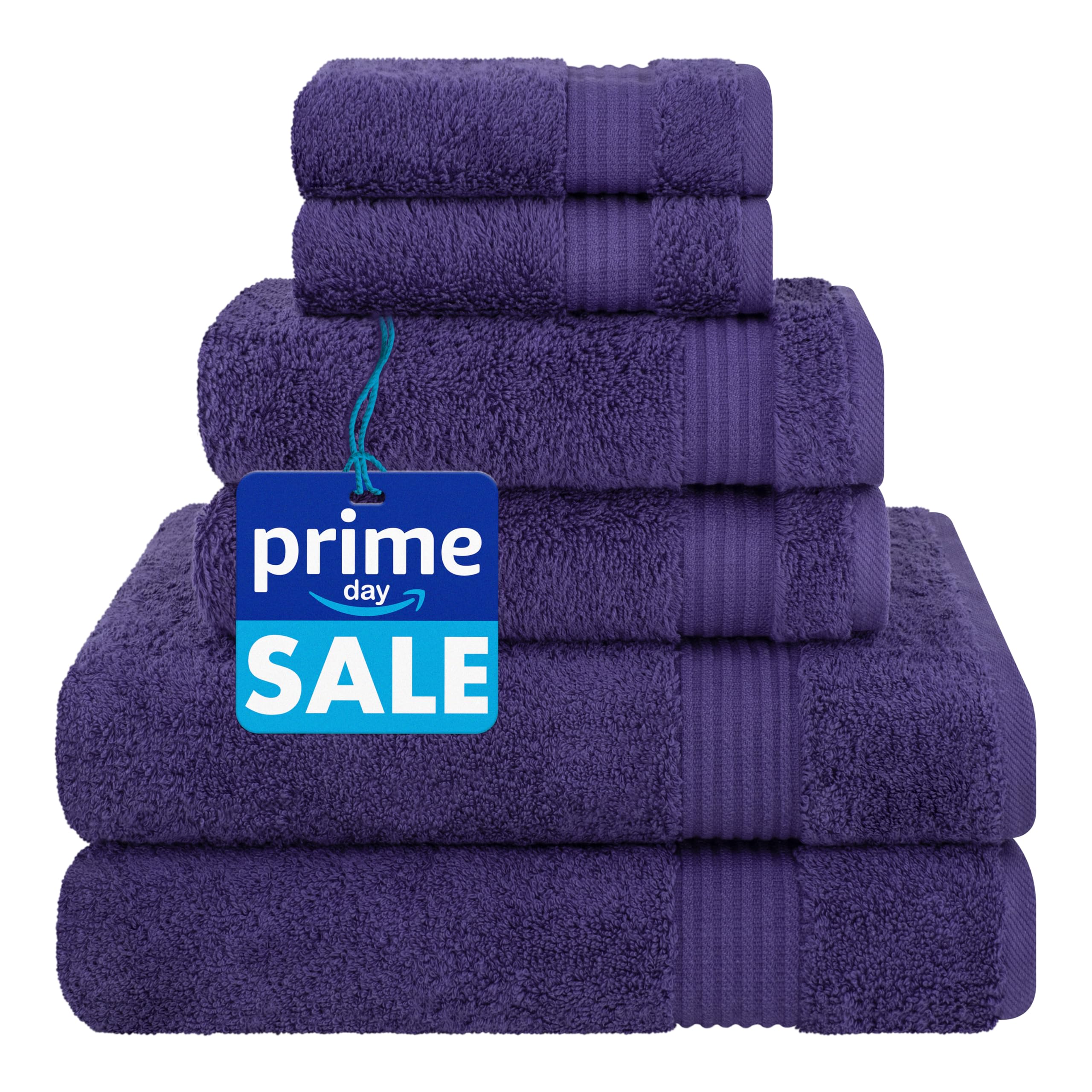 Cotton Paradise 6 Piece Towel Set, 100% Cotton Soft Absorbent Turkish Towels for Bathroom, 2 Bath Towels 2 Hand Towels 2 Washcloths, Purple Towel Set