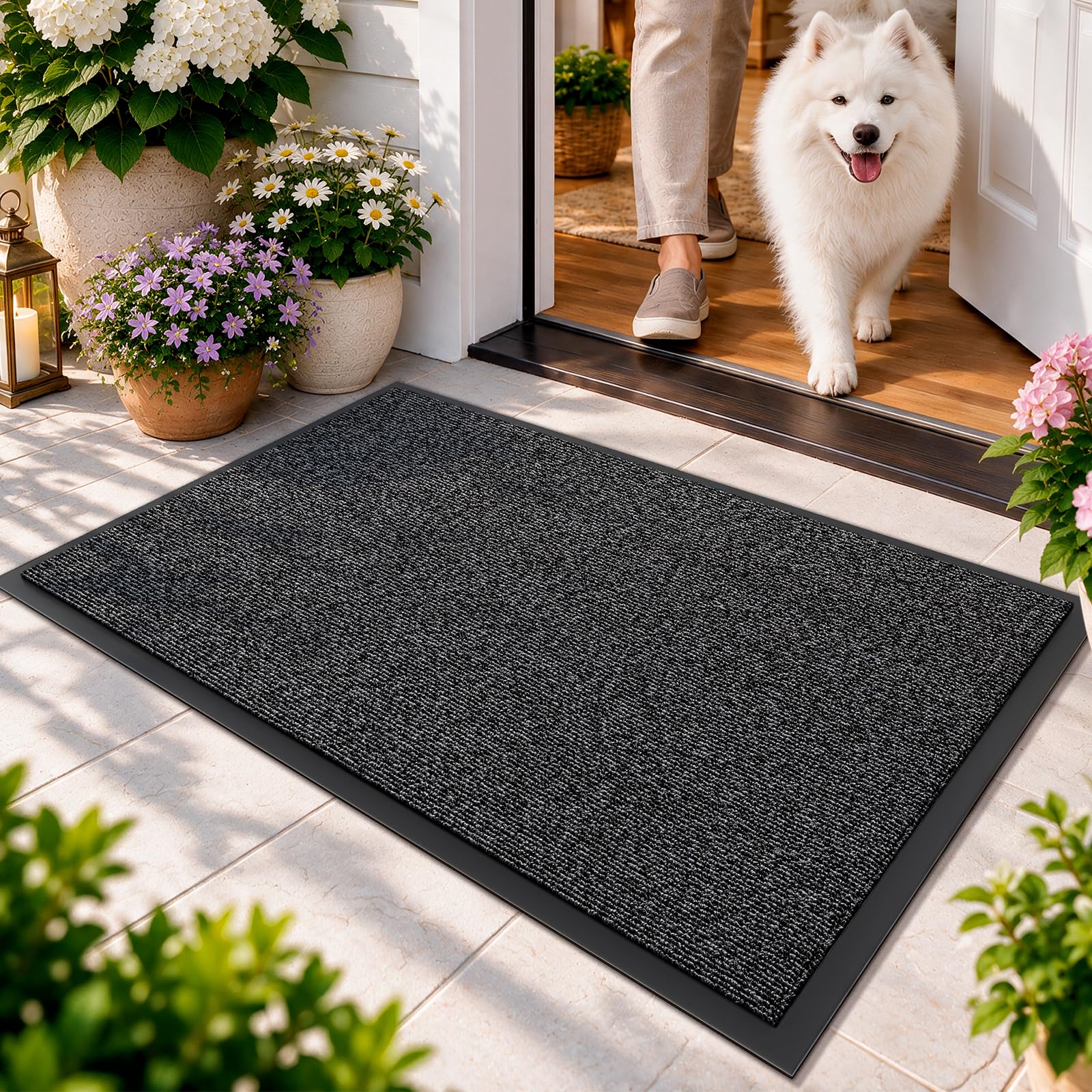 Dirt Trapper Door Mat, 17"x30" Front Door Mat Outside Entrance Grey