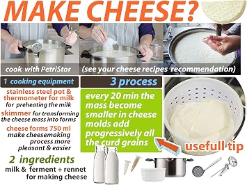 PetriStor 5 pcs Soft Cheese Mold for Cheese Making 0.8QT - Small Cheese Molds - Homemade Cheese Making Supplies - Cream Cheese Form Mold - Moldes Para Queso Fresco Casero - Feta Cheese Making Basket