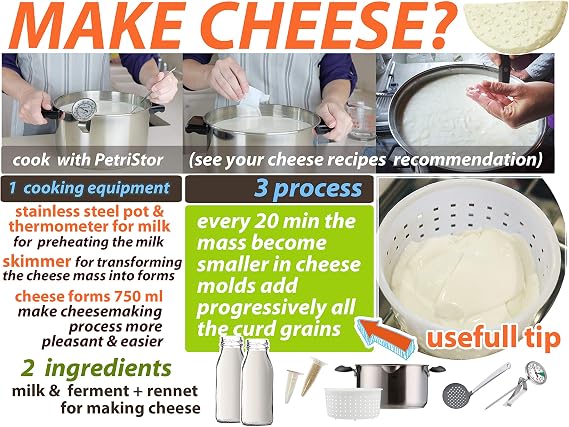 PetriStor 5 pcs Soft Cheese Mold for Cheese Making 0.8QT - Small Cheese Molds - Homemade Cheese Making Supplies - Cream Cheese Form Mold - Moldes Para Queso Fresco Casero - Feta Cheese Making Basket
