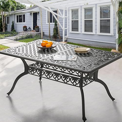 NUU GARDEN 60" Outdoor Dining Table with 2.09" Umbrella Hole,