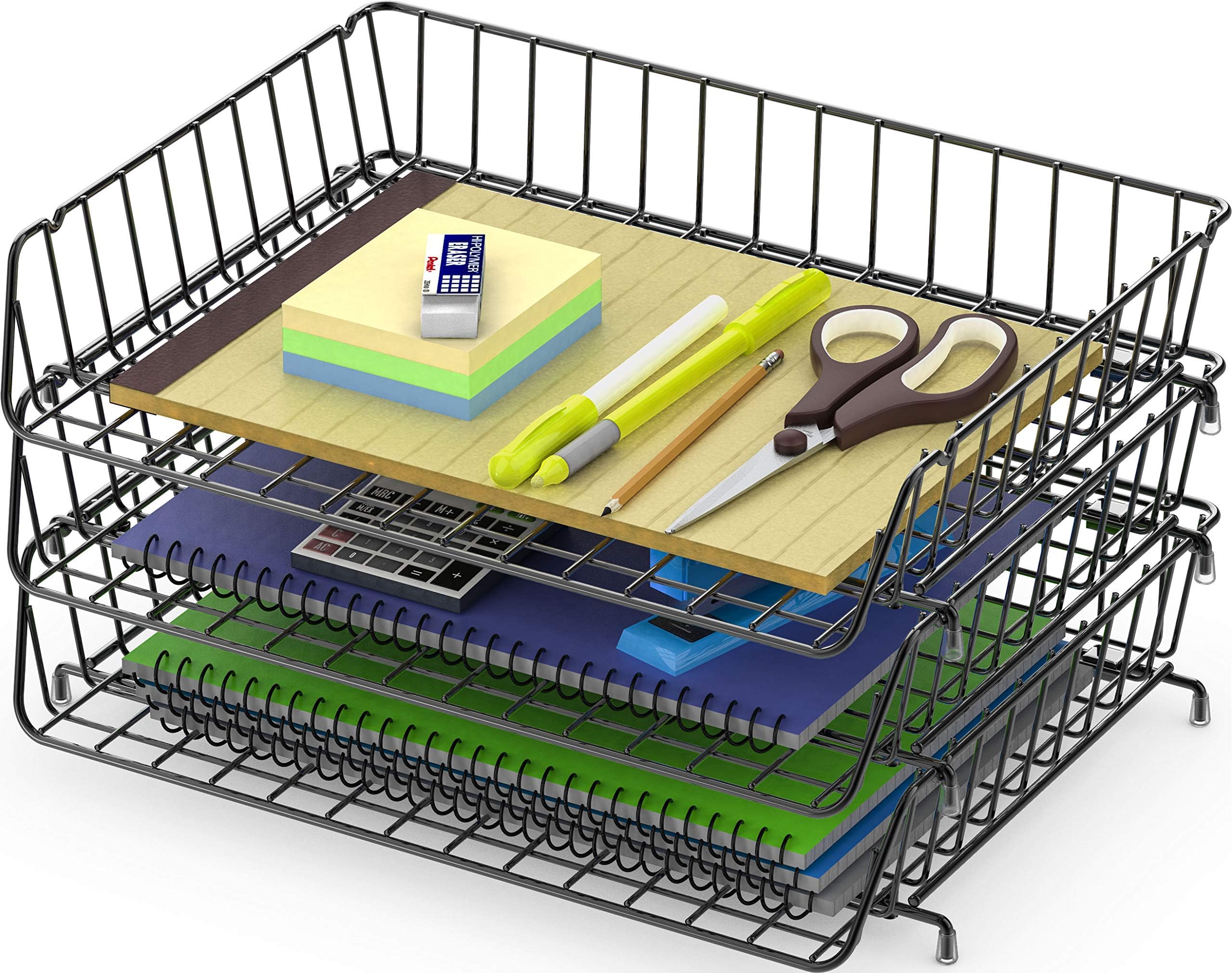 3Pack Stackable Wide Entry Wire Grid Desk File Document