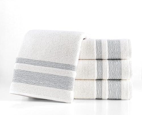 Miniatura 8 de Juego de 2 toallas de baño de algodón turco de lujo, XL (30 x 56), suaves, absorbentes, de secado rápido, duraderas, elegantes toallas de baño beige