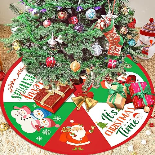 Miniatura 4 de Decoración de falda de árbol de Navidad de 36 pulgadas, decoración de árbol de Navidad rojo y verde con diseño de muñeco de nieve, Papá Noel, faldas