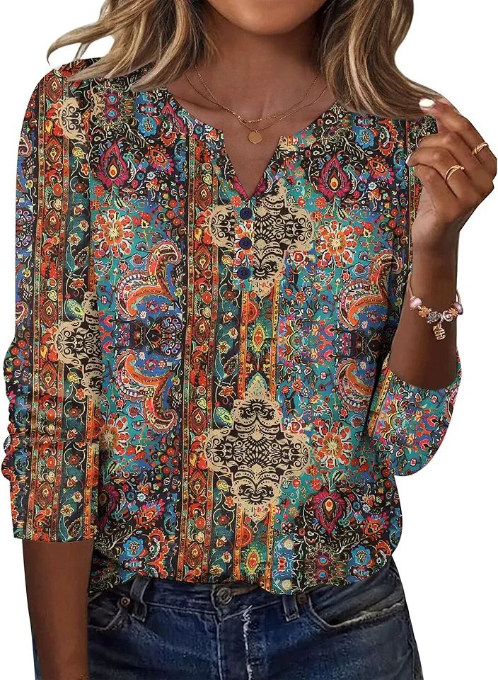 Zeagoo Long Sleeve Shirts for Women Casual V Neck Fall Tops Dressy Summer Work Blouses Clothes