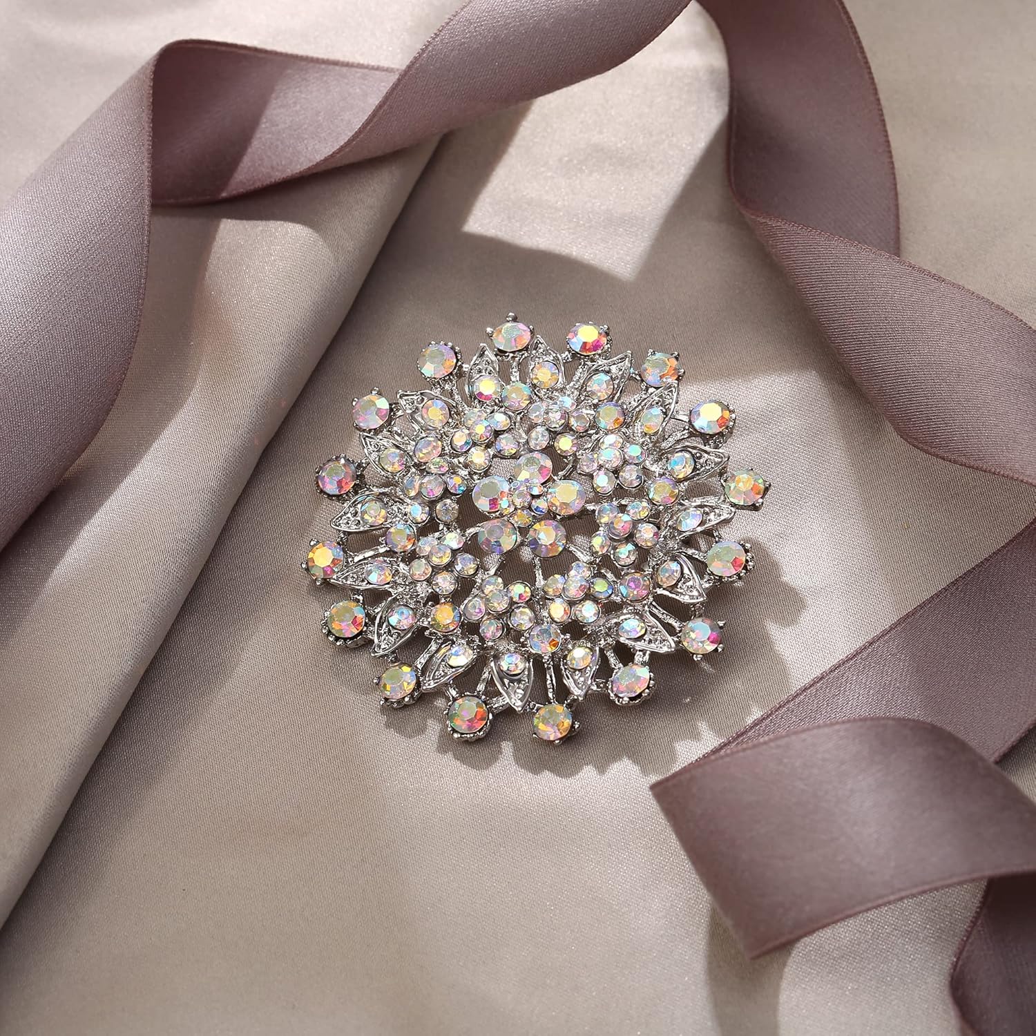 EVER FAITH Women's Austrian Crystal Elegant Flower Leaf Bridal Corsage Brooch Pin - Image 2