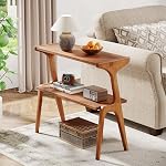 Tribesigns Table étroite avec jambes en bois massif, Table de côté moderne du milieu du siècle avec étagères de rangement, Table latérale Slim Canapé pour le salon, Table longue de chevet pour la chambre, Petits espaces, Cerise
